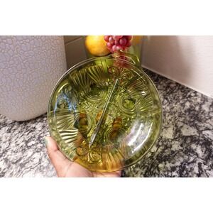 Vintage avocado green divided Irish pattern design glass candy‎ dish